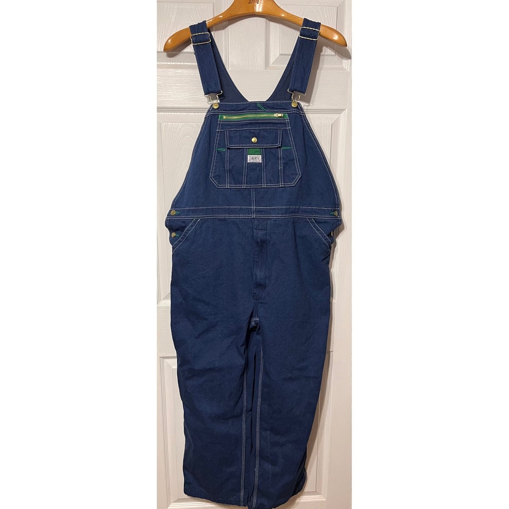 Liberty Mens Denim Bib Overalls Indigo Blue Green Zipper Workwear 42X30